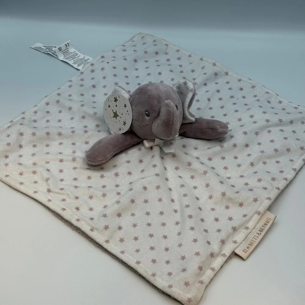 Blankets & Beyond Elephant Lovey Security Blanket Pink Star Mauve Plush NWT